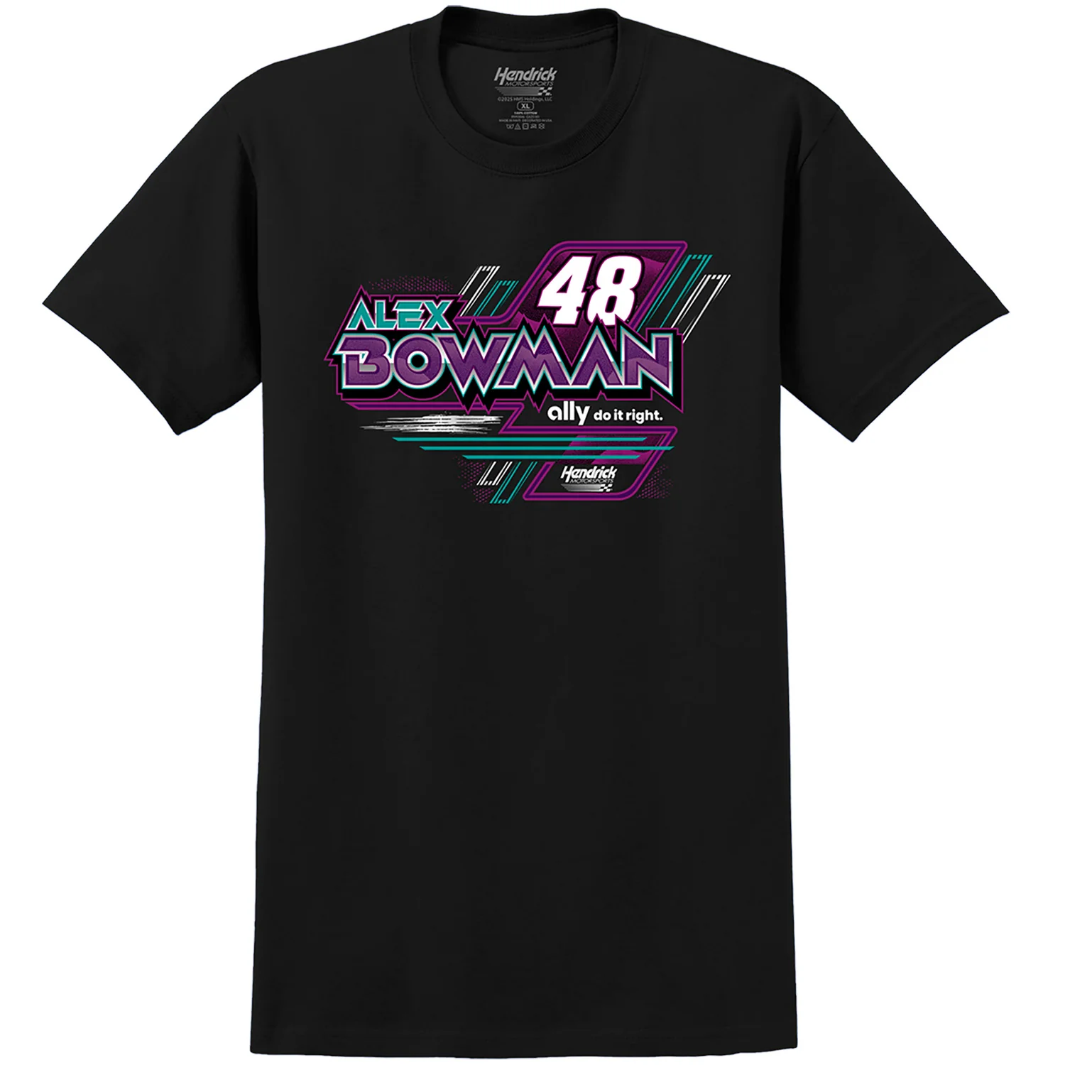 Alex Bowman 2026 Ally Bolt Black 2-Spot Classic Ink T-Shirt - Image 2