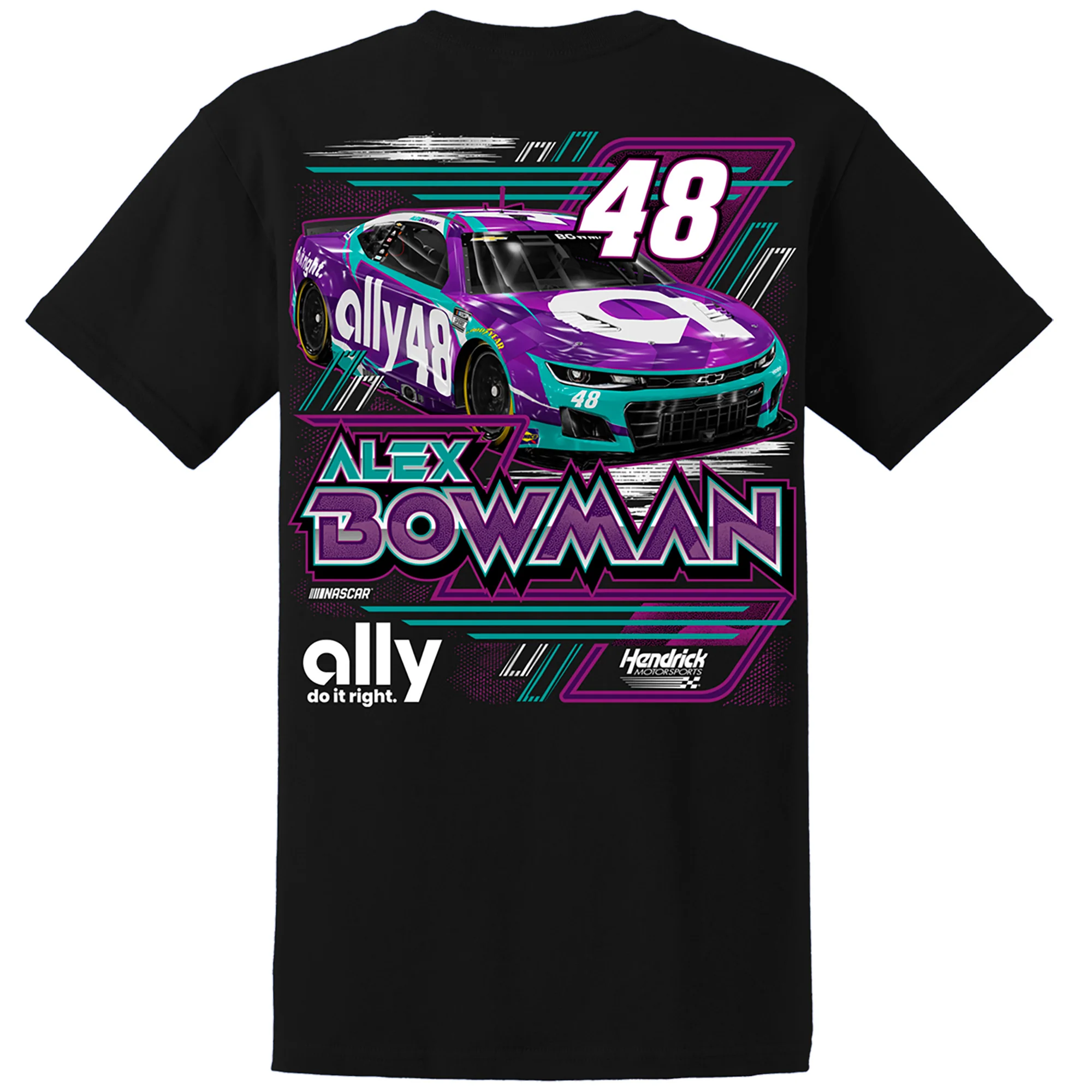 Alex Bowman 2026 Ally Bolt Black 2-Spot Classic Ink T-Shirt - Image 3
