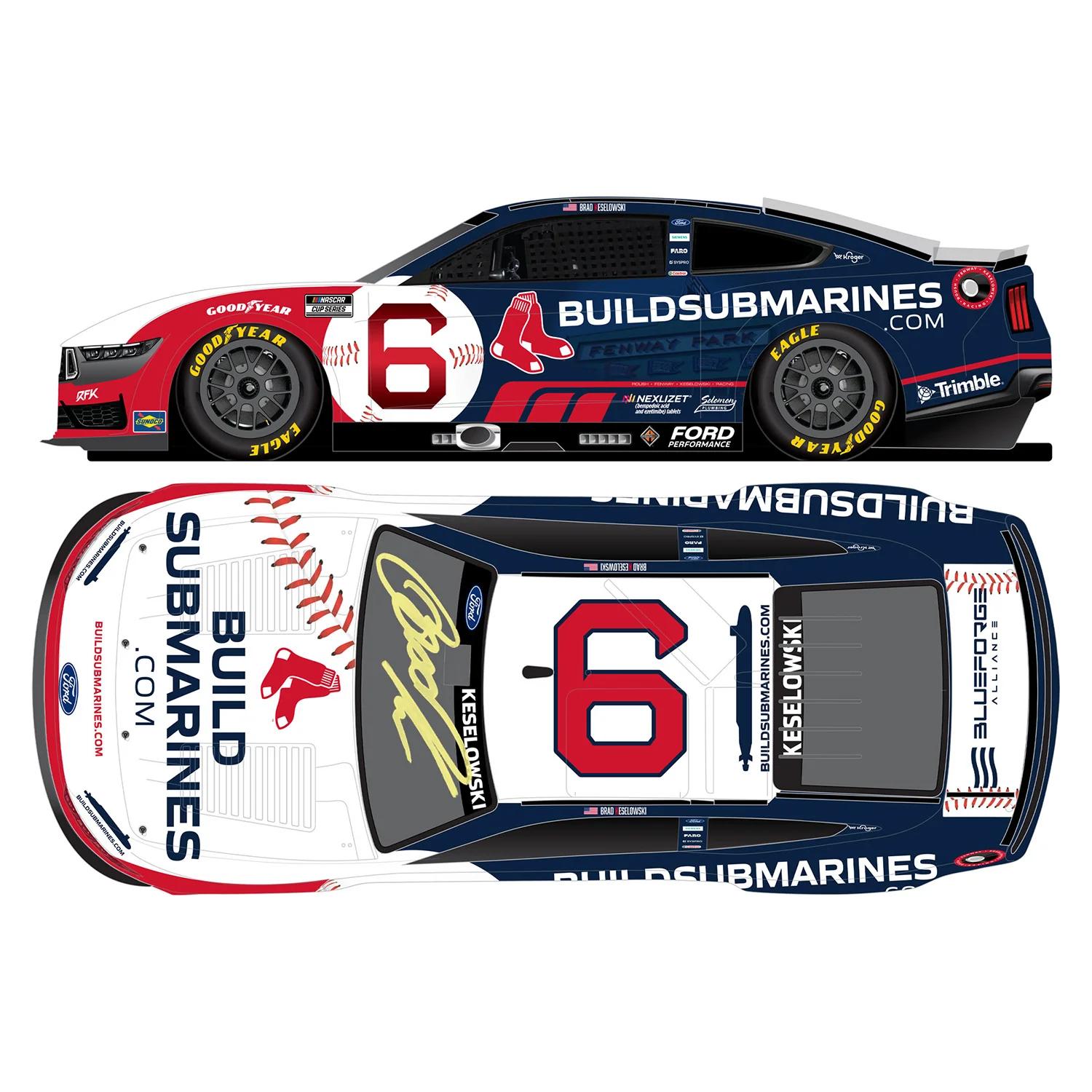 Brad Keselowski Autographed Red Sox / BuildSubmarines 1:24 Standard 2025 Diecast Car Preorder - Currently Projected April - Image 2