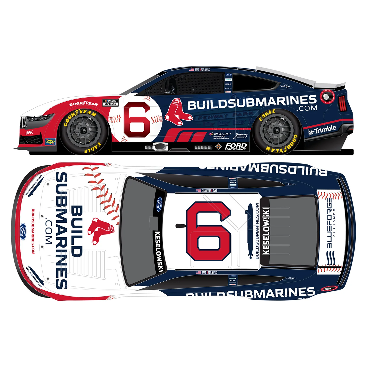 Brad Keselowski BuildSubmarines / Red Sox 1:24 Standard 2025 Diecast Car Preorder - Currently Projected April - Image 2