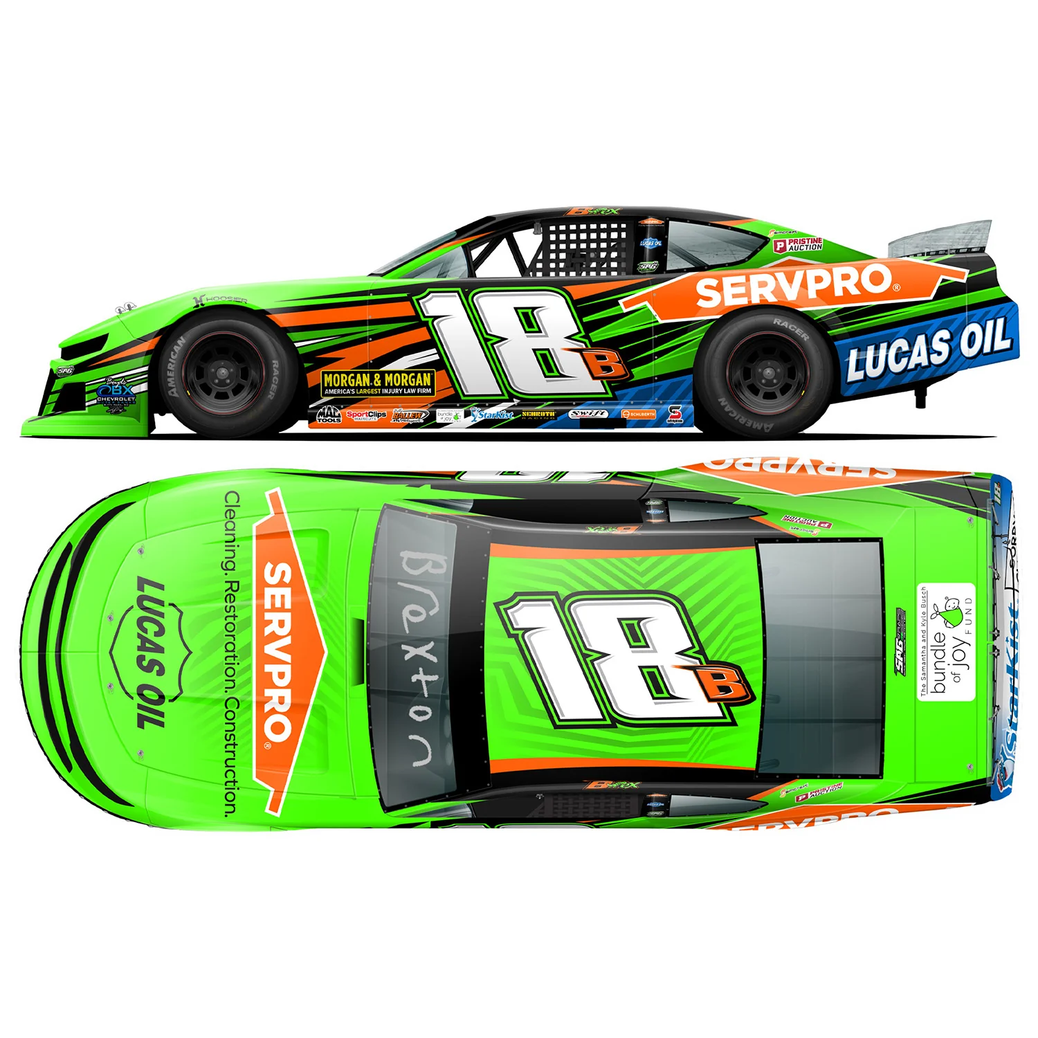 Brexton Busch Autographed Servpro #18B Late Model 1:24 Standard 2026 Diecast Car Preorder - Currently Projected October - Image 2