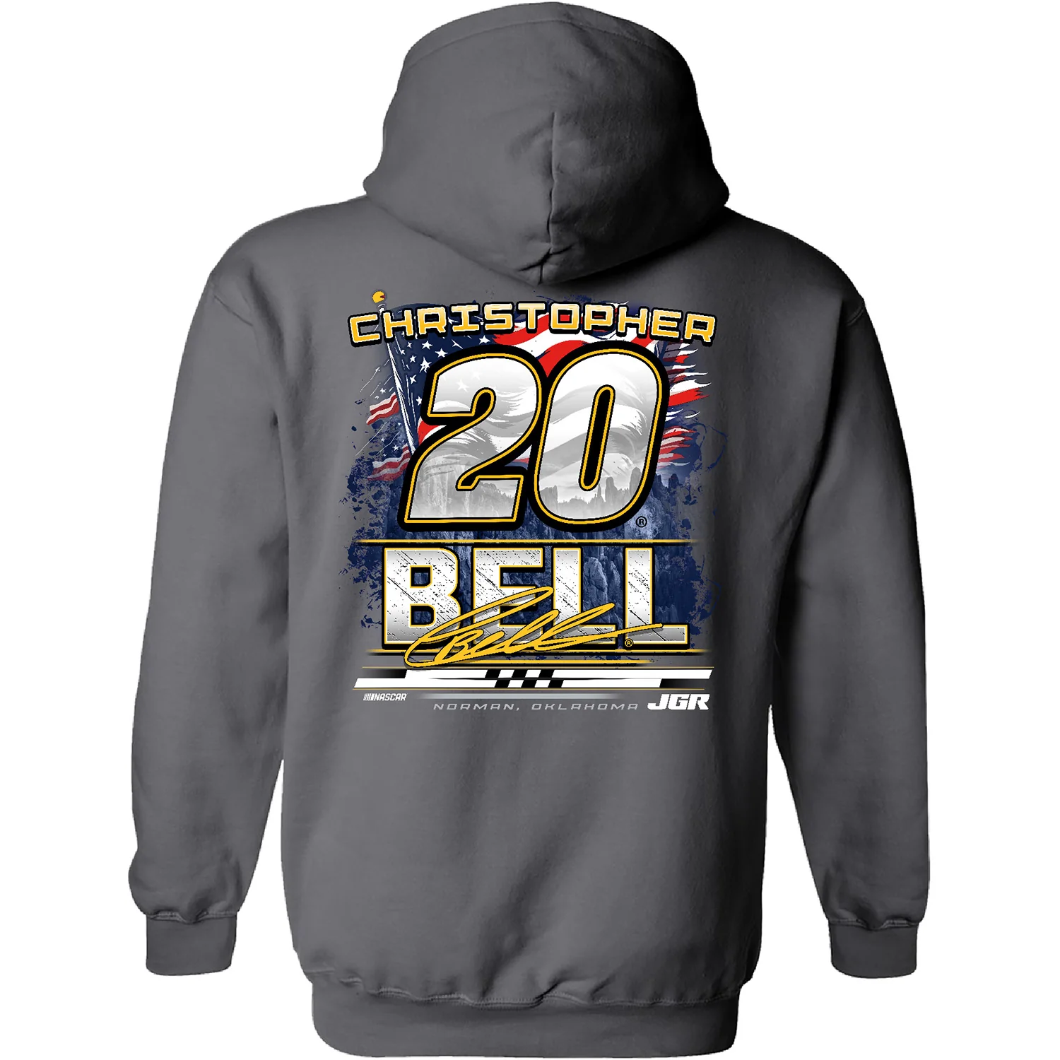Christopher Bell DeWalt Patriotic 2-Spot Hoodie Outerwear Sweatshirt Exclusive Gray - Sale - Image 3
