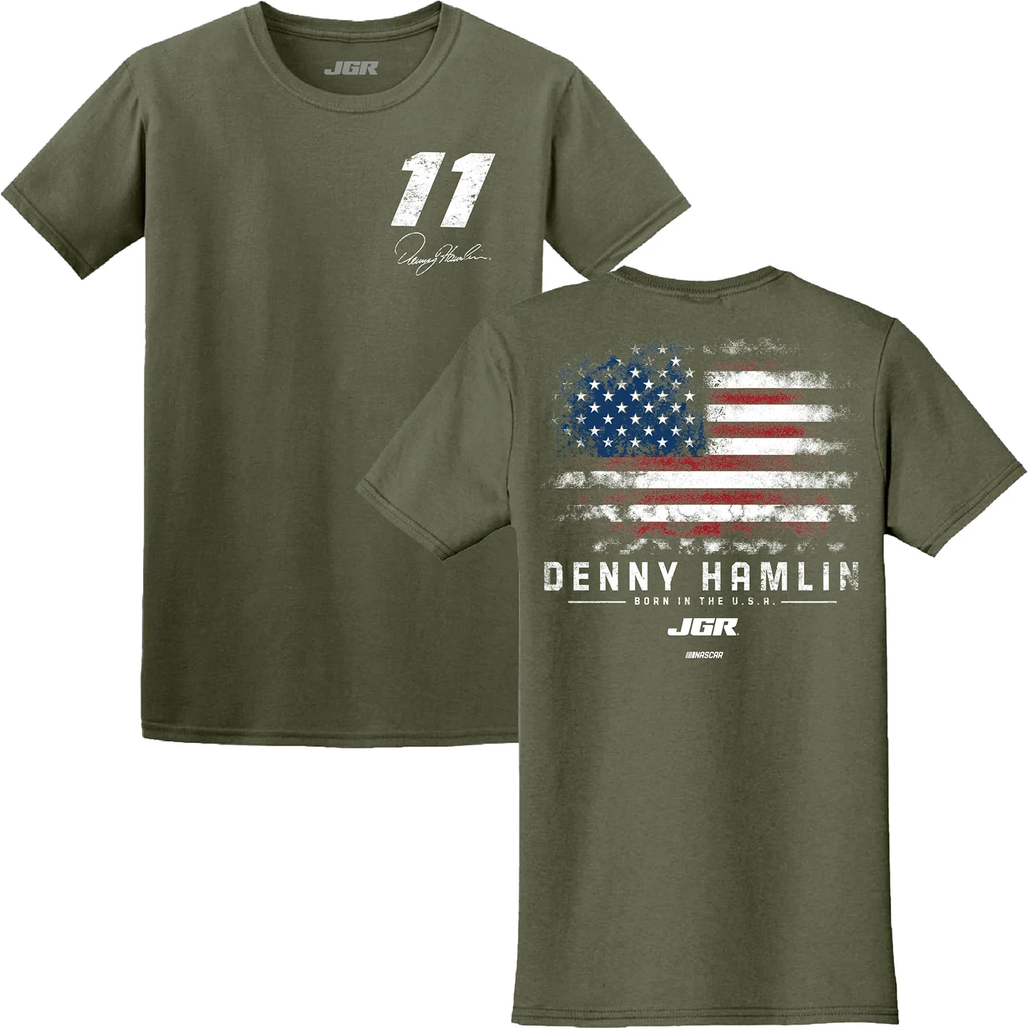 Denny Hamlin 2026 Born in the USA Military Green #11 Exclusive Patriotic T-Shirt