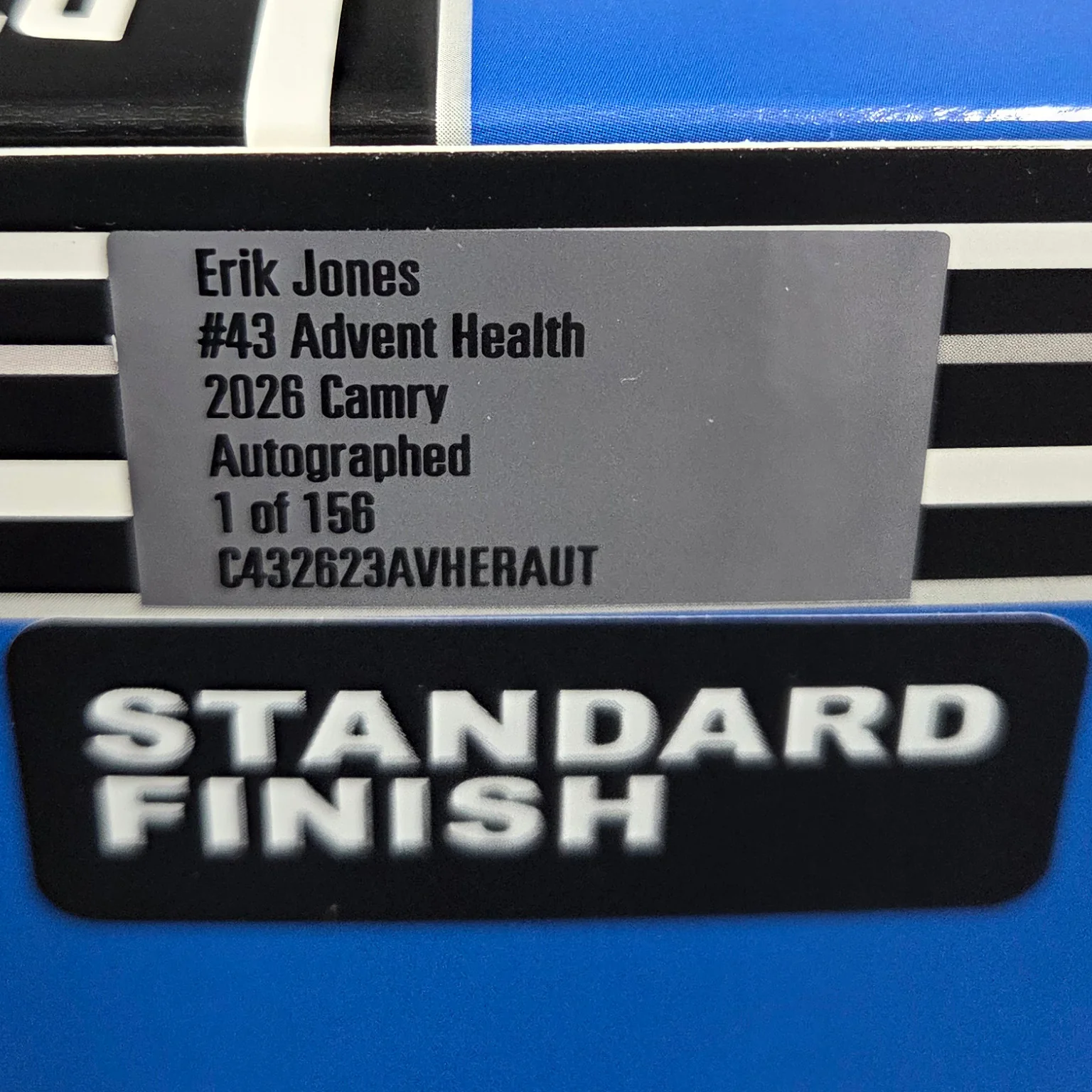 Erik Jones Autographed Advent Health 1:24 Standard 2026 Diecast Car - Image 3