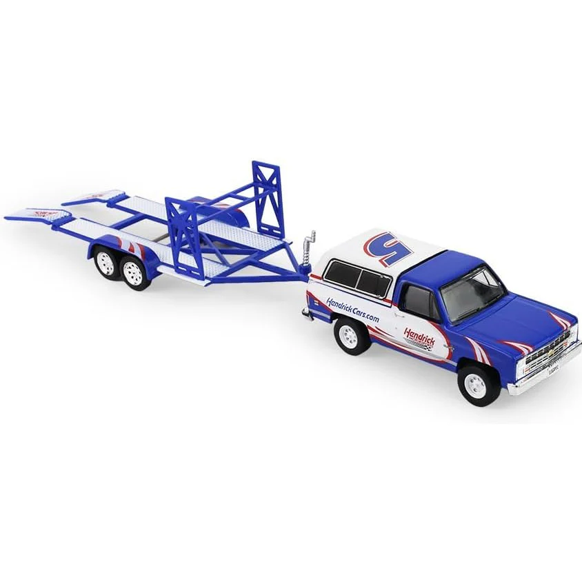 Kyle Larson 1986 K5 Blazer Silverado and 1969 Camaro HMS #5 First Win Tribute on Tandem Car Trailer 1:64 Greenlight Diecast Set - Image 3