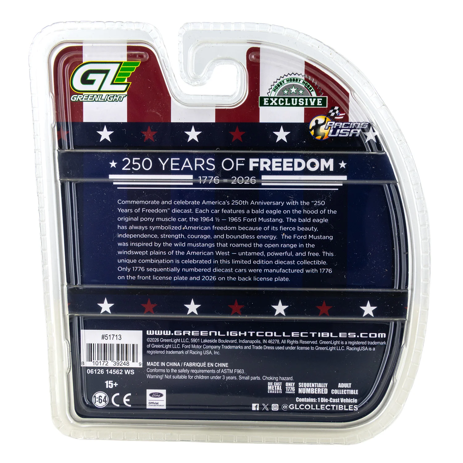Greenlight Collectibles "250 Years of Freedom" 1965 Ford Mustang 1:64 Diecast - Hobby Exclusive - Only 1,776 Produced - Image 3