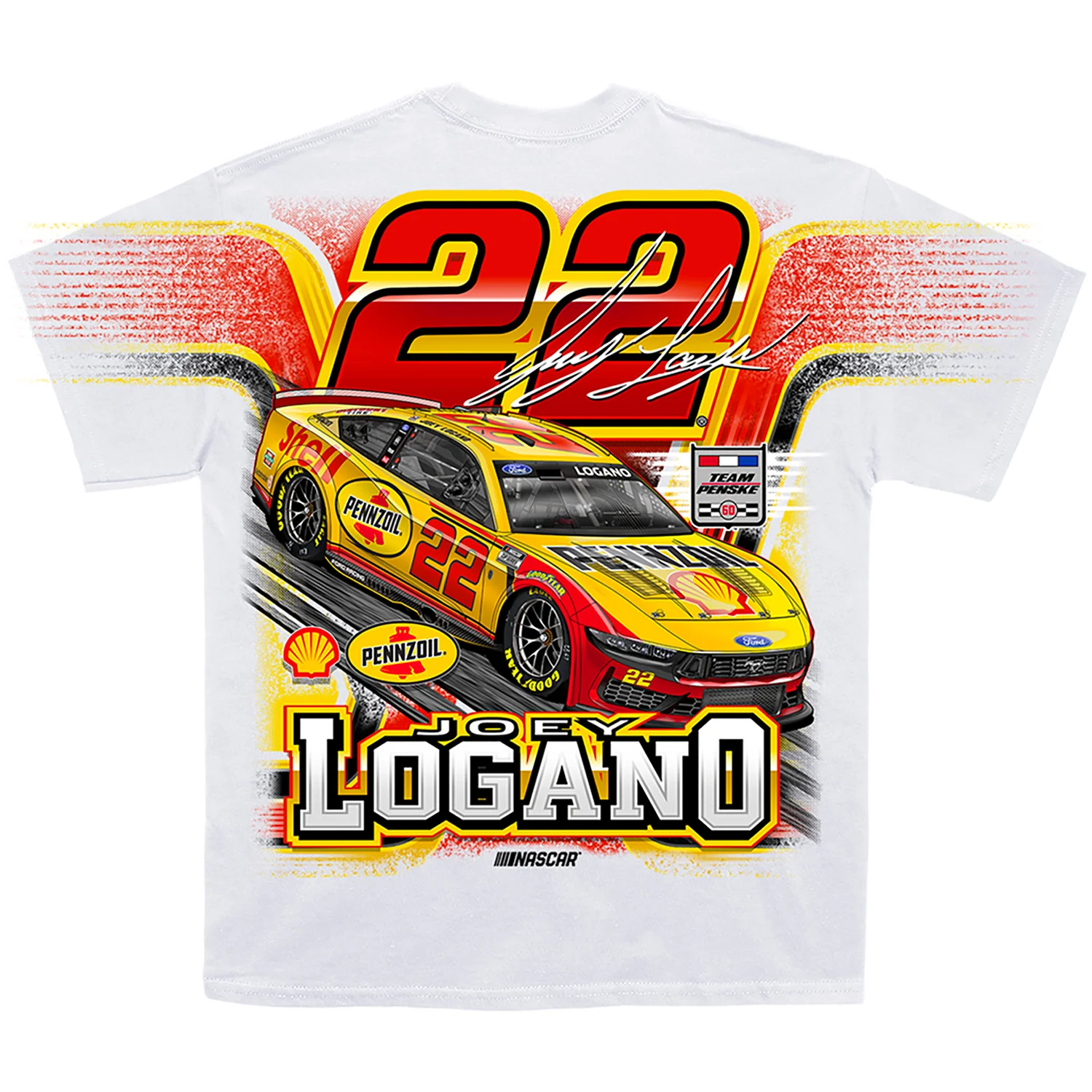 Joey Logano 2026 Shell-Pennzoil Total Print Classic Ink T-Shirt White Preorder - Currently Projected April - Image 3