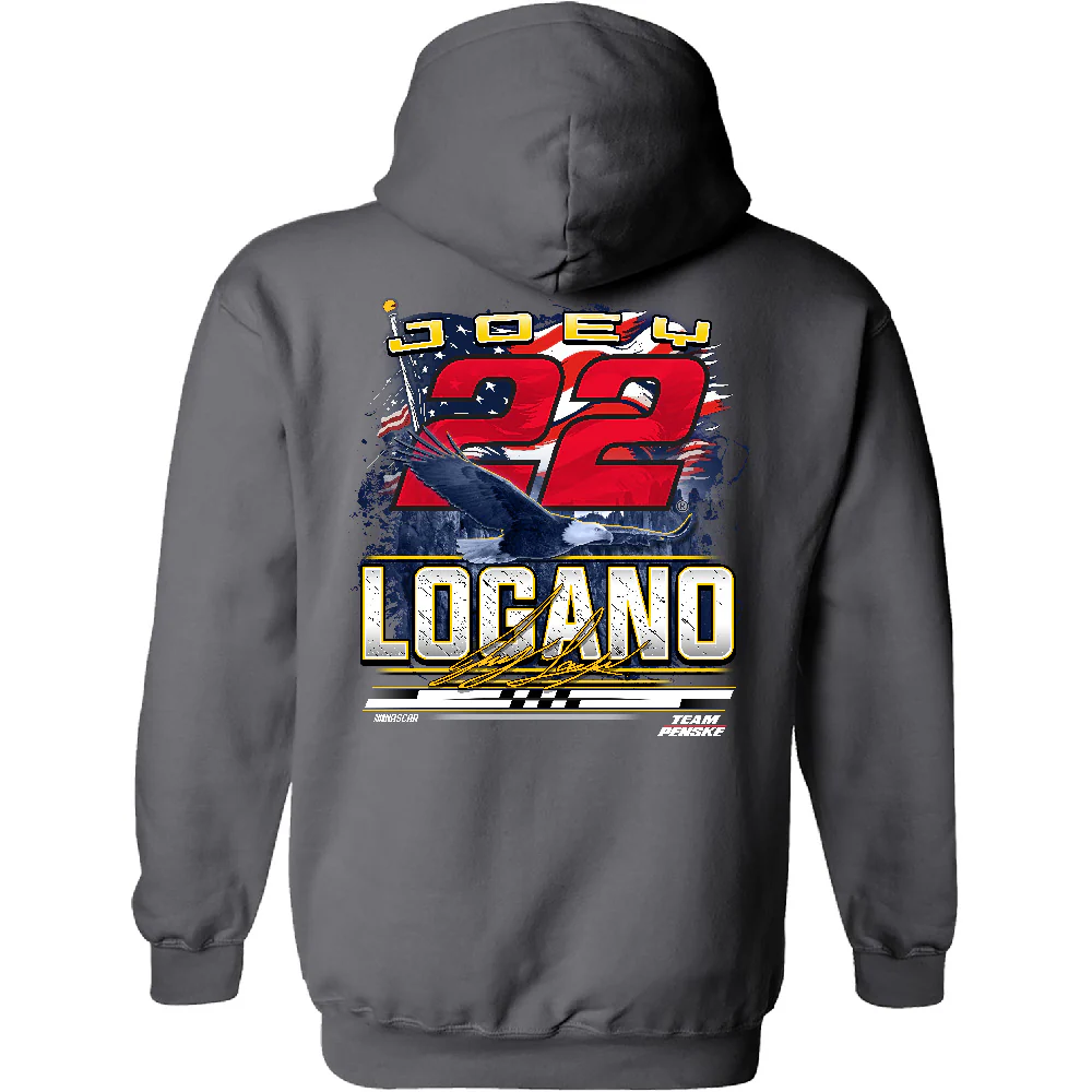 Joey Logano Shell-Pennzoil Patriotic Eagle 2-Spot Hoodie Outerwear Exclusive Sweatshirt Gray - Sale - Image 3