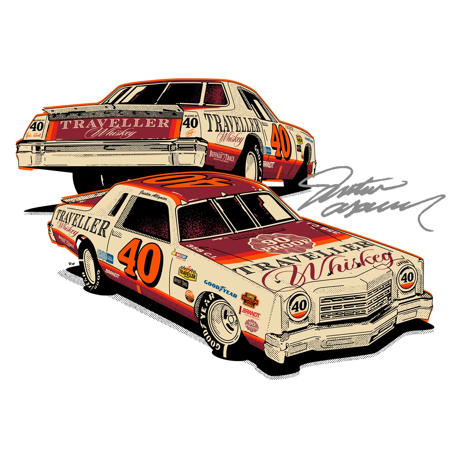 Justin Allgaier Autographed 1978 Chevrolet Traveller Whiskey 1:24 Standard 2026 Diecast Car Preorder - Currently Projected June