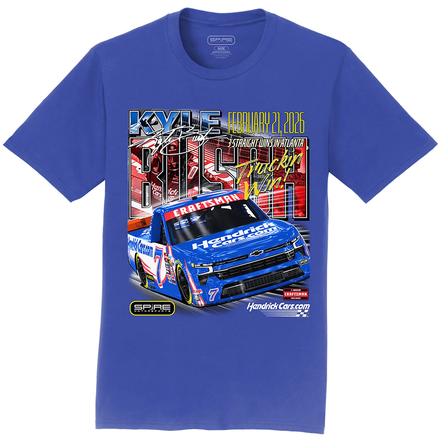 Kyle Busch 2026 Atlanta Truck Series Race Win 2-Spot T-Shirt Blue - Image 2