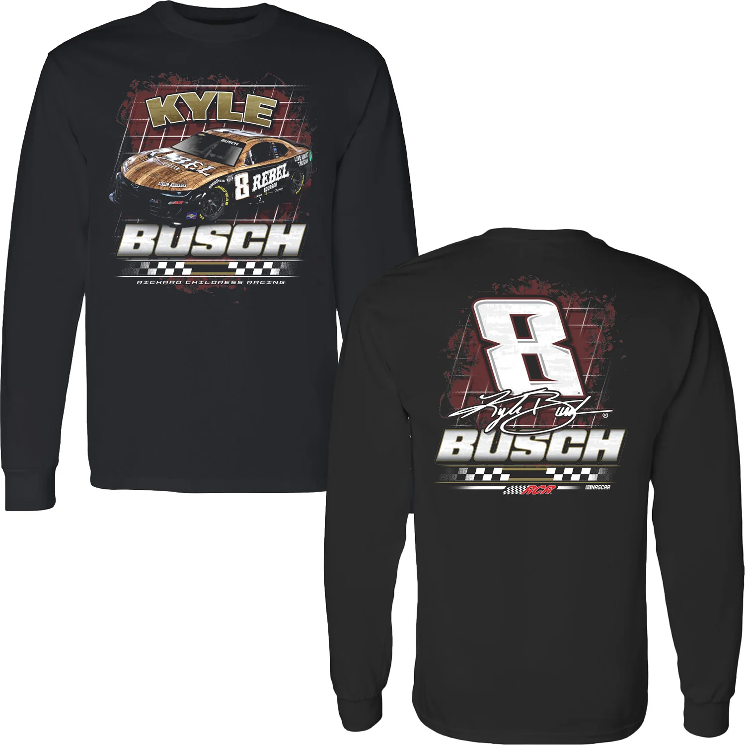 Kyle Busch Long Sleeve Rebel Bourbon 2-Spot T-Shirt Black - Sale