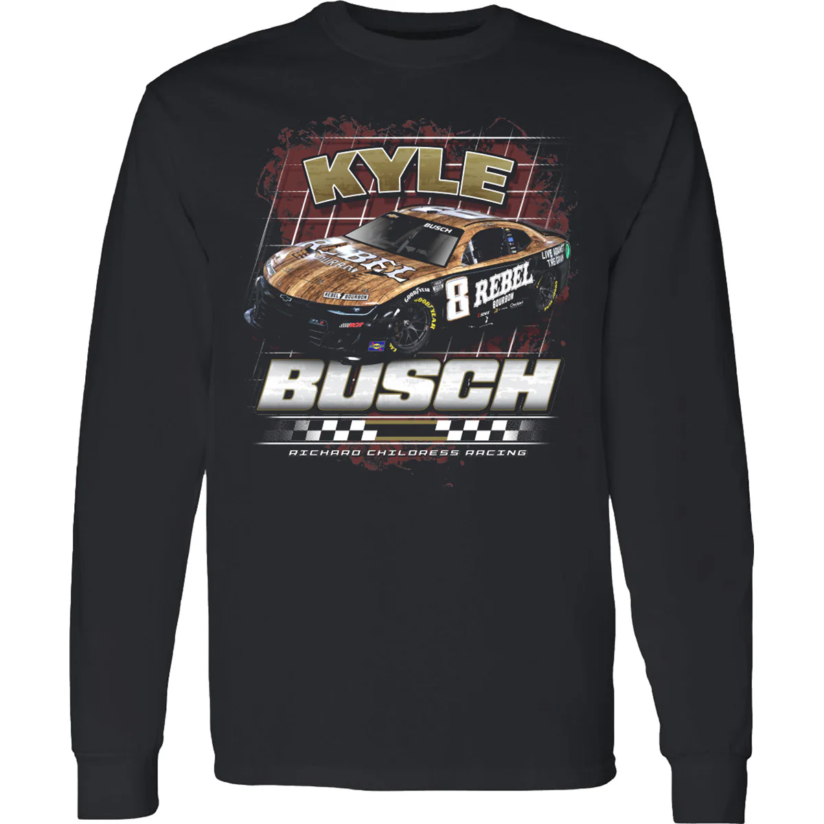 Kyle Busch Long Sleeve Rebel Bourbon 2-Spot T-Shirt Black - Sale - Image 2