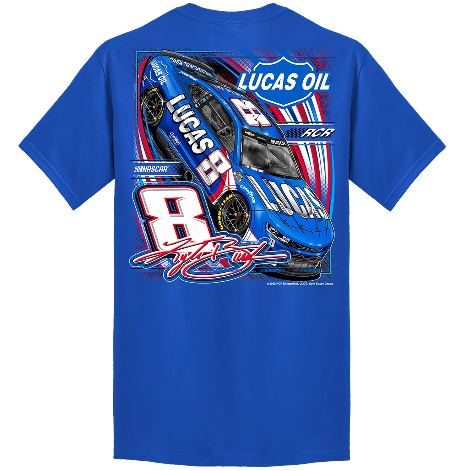 Kyle Busch Lucas Oil #8 Royal 2-Spot T-Shirt Blue - Image 3