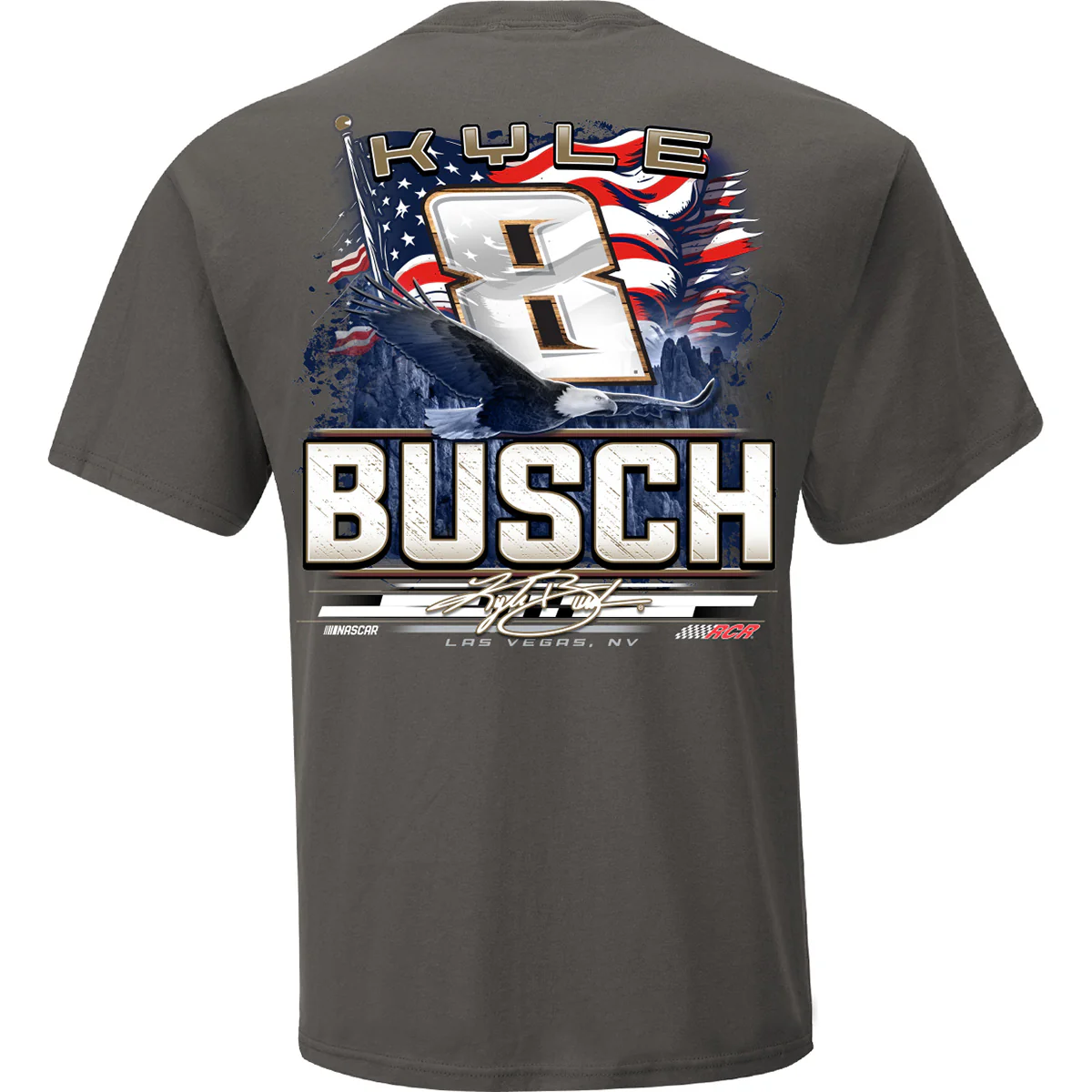 Kyle Busch Rebel Bourbon Patriotic Eagle 2-Spot T-Shirt Gray - Exclusive - Image 3