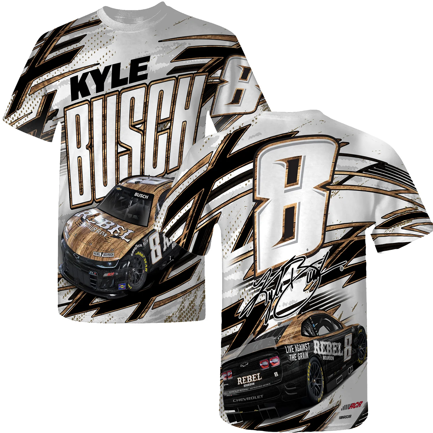 Kyle Busch Sublimated Rebel Bourbon Total Print T-Shirt