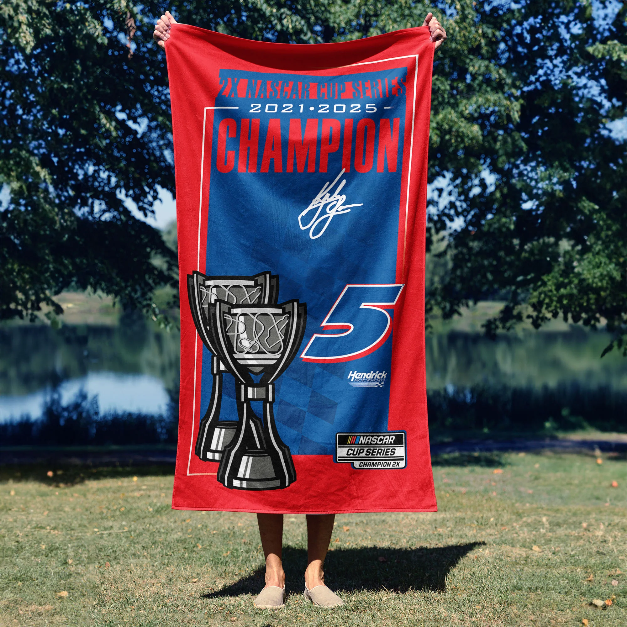 Kyle Larson 2025 NASCAR 2X Champion Trophy 30x60 Northwest Beach Towel - Image 2