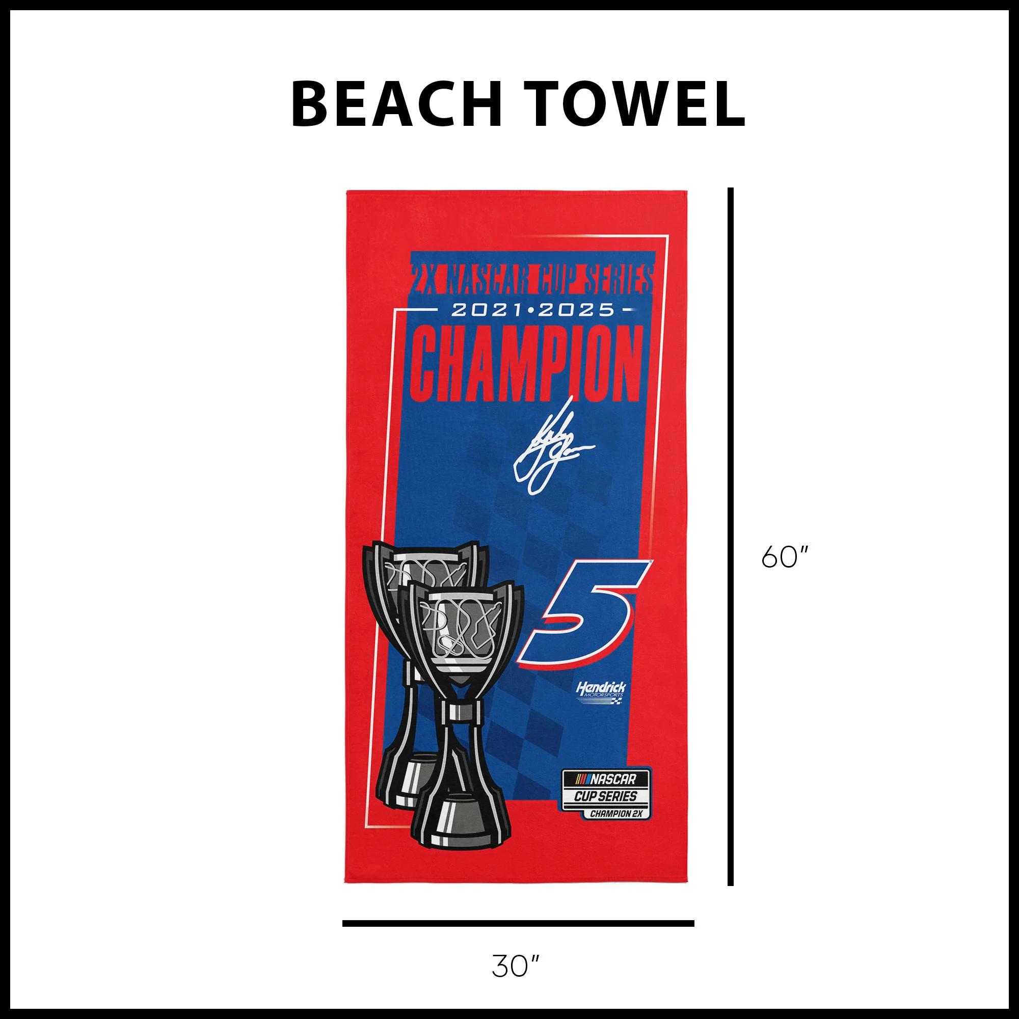 Kyle Larson 2025 NASCAR 2X Champion Trophy 30x60 Northwest Beach Towel - Image 6
