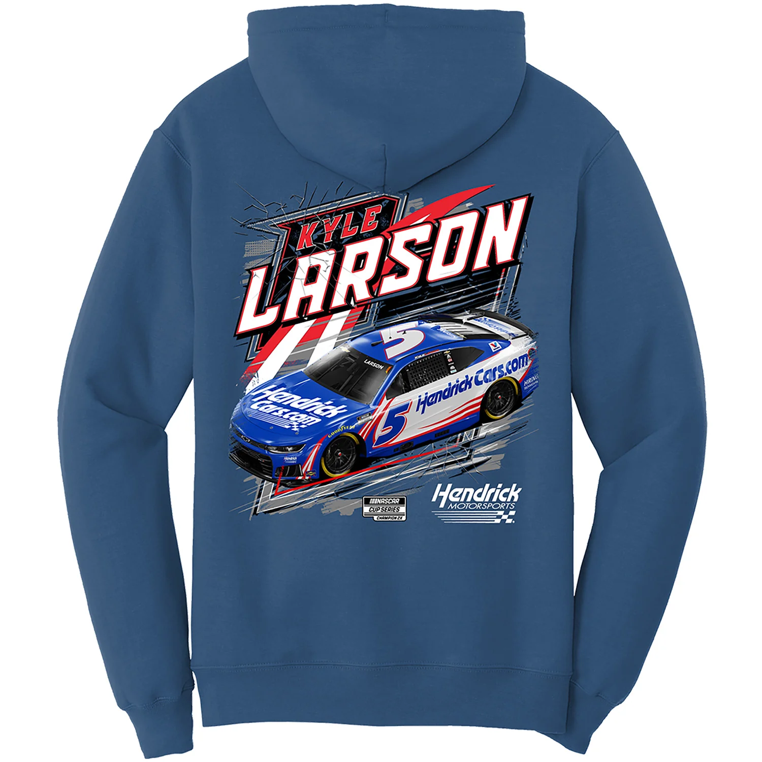 Kyle Larson 2026 HendrickCars Neptune Blue 2-Spot Classic Ink Hoodie - Image 3