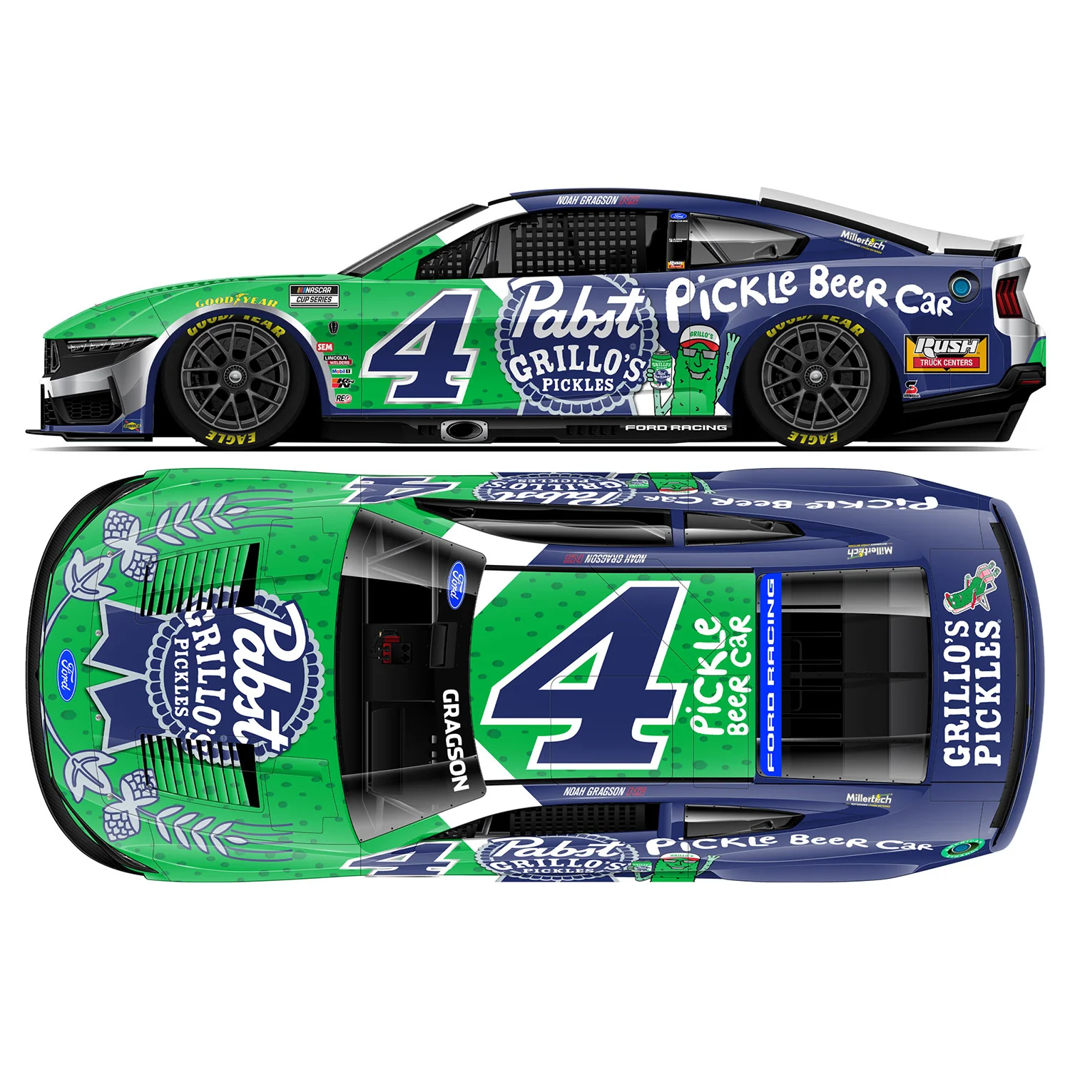 Noah Gragson Grillo's Pickles / Pabst Blue Ribbon 1:24 Color Chrome 2026 Diecast Car Preorder - Currently Projected November