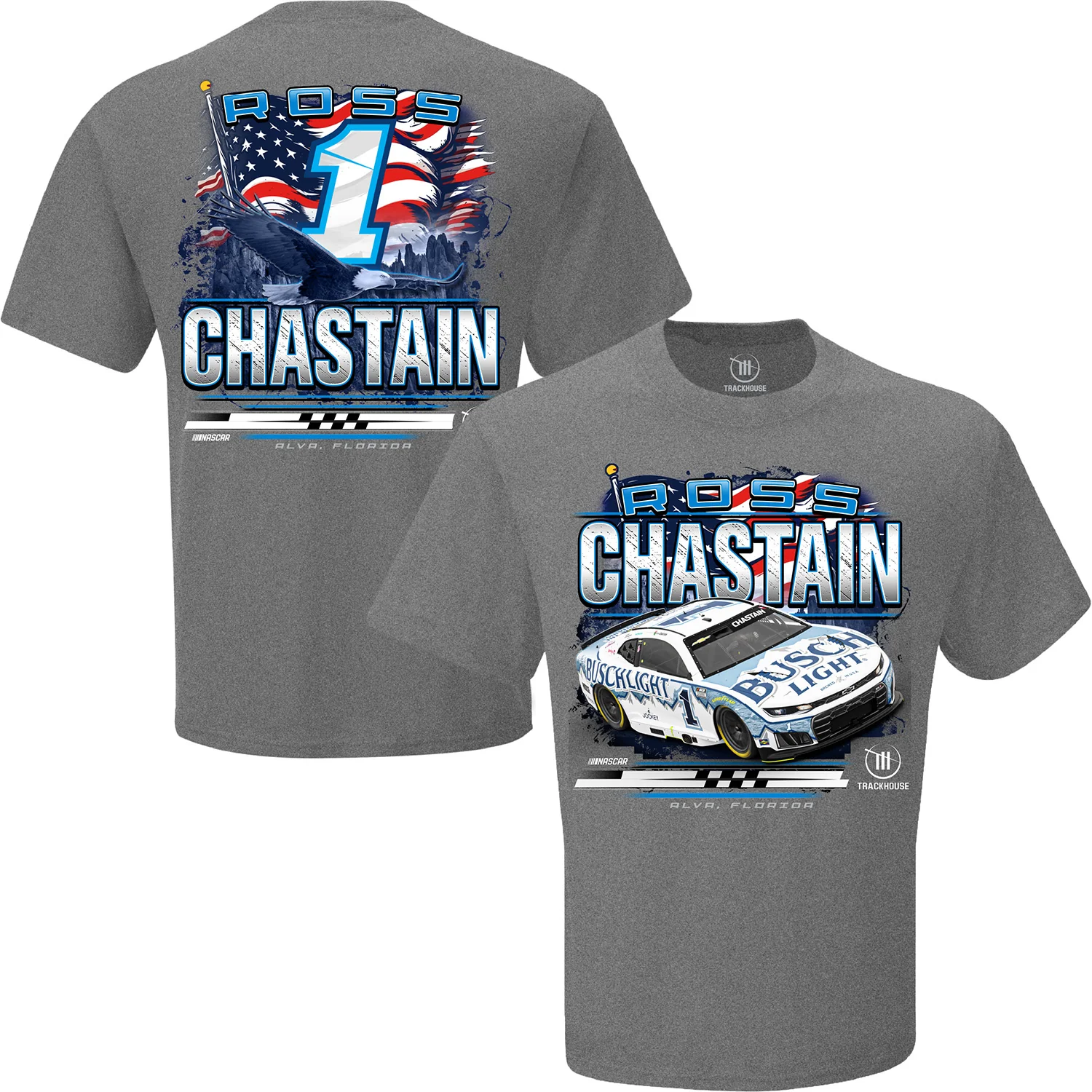 Ross Chastain 2026 Busch Light Patriotic Eagle Car 2-Spot Exclusive T-Shirt Gray