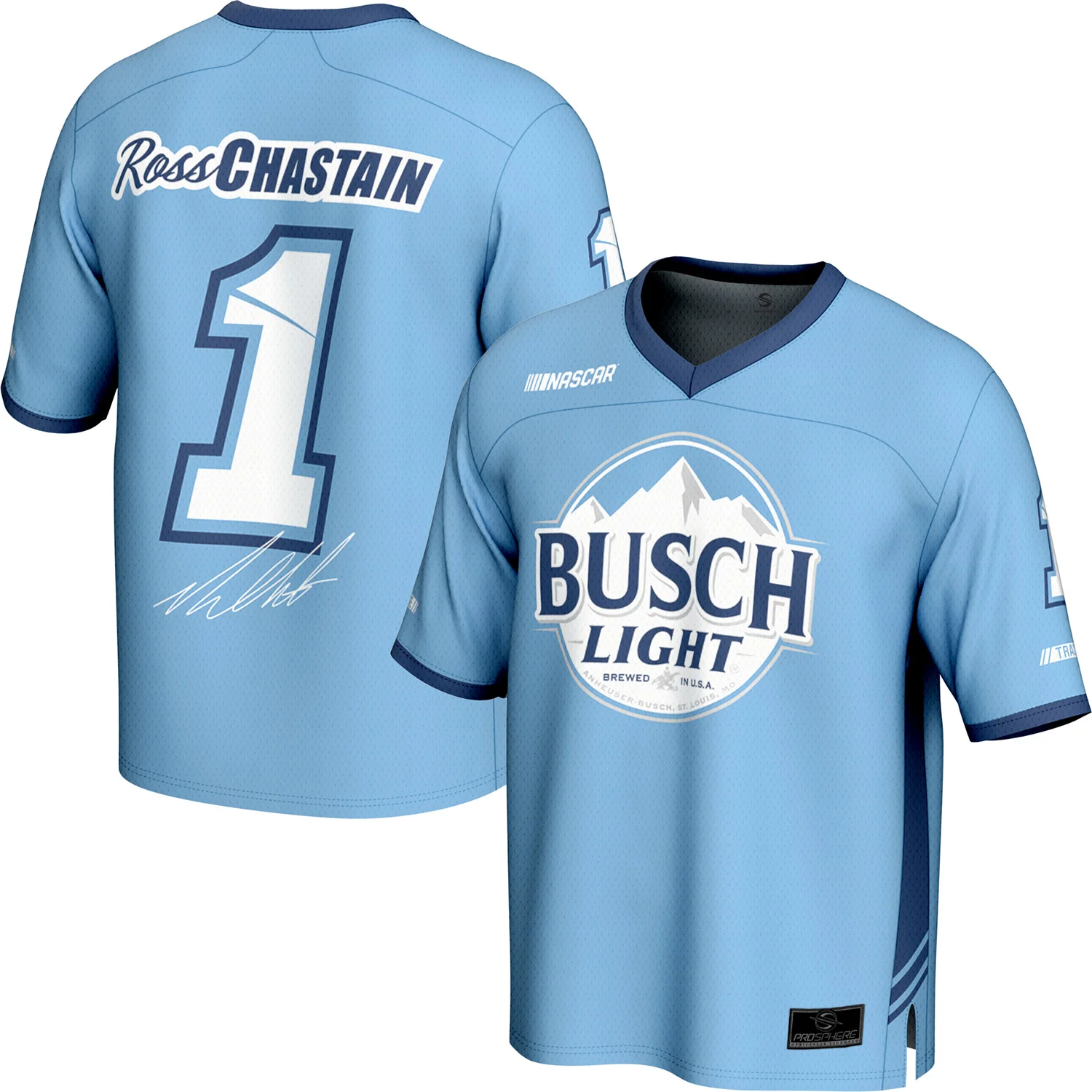 Ross Chastain Busch Light #1 ProSphere Football Jersey Blue Preorder - Currently Projected June