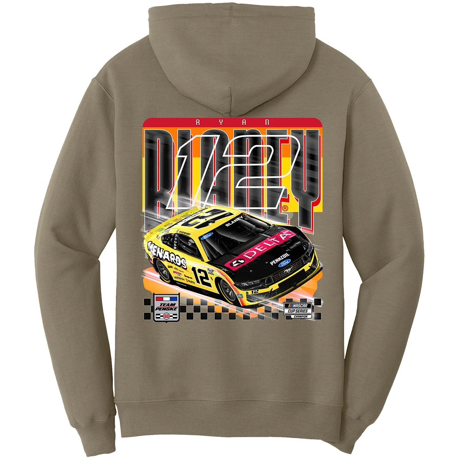 Ryan Blaney 2026 Delta / Menards Coyote Brown 2-Spot Classic Ink Hoodie - Image 3