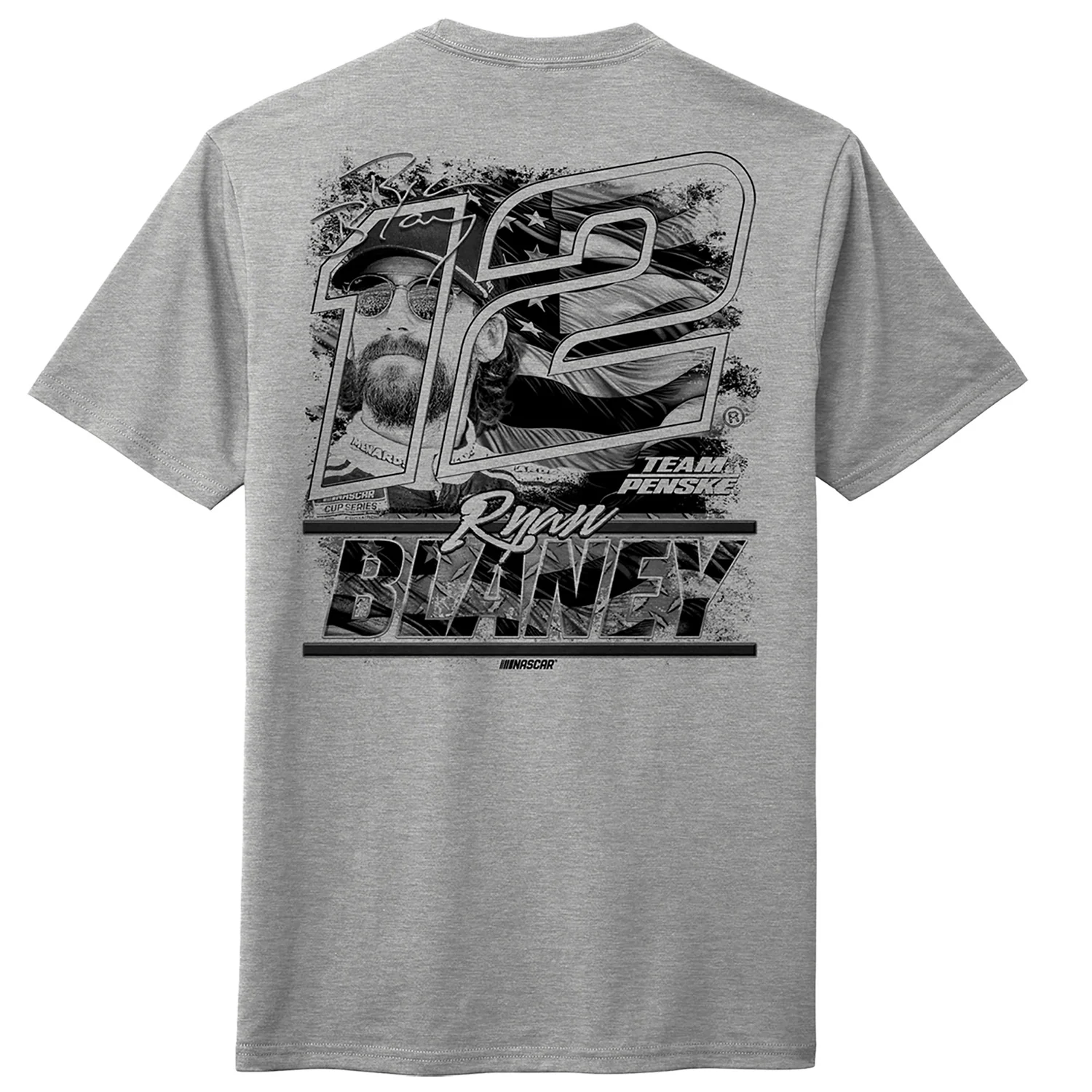 Ryan Blaney 2026 Heather Gray Flag 2-Spot Classic Ink T-Shirt - Image 3
