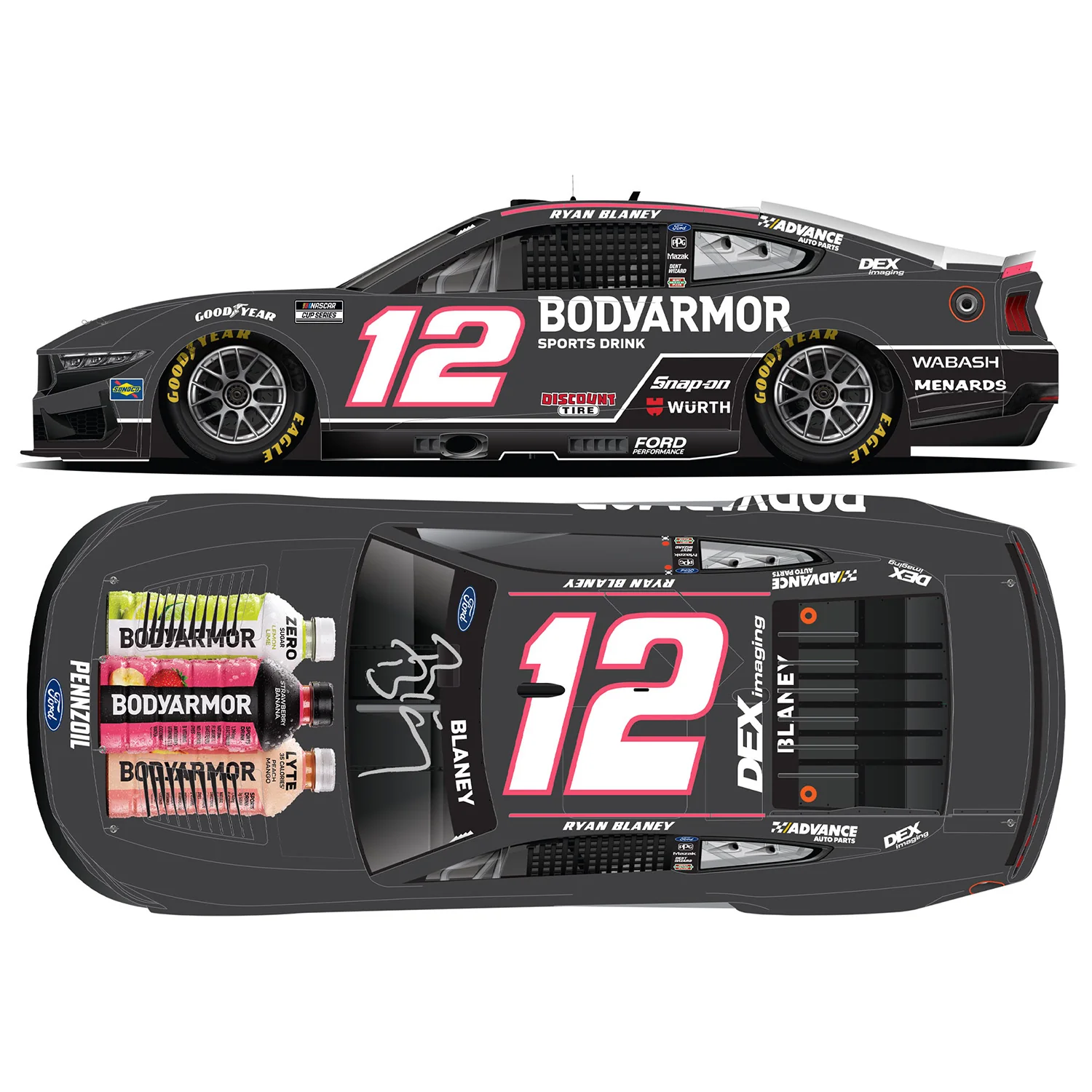 Ryan Blaney Autographed BodyArmor Black 1:24 Standard 2025 Diecast Car Preorder - Currently Projected May - Image 2