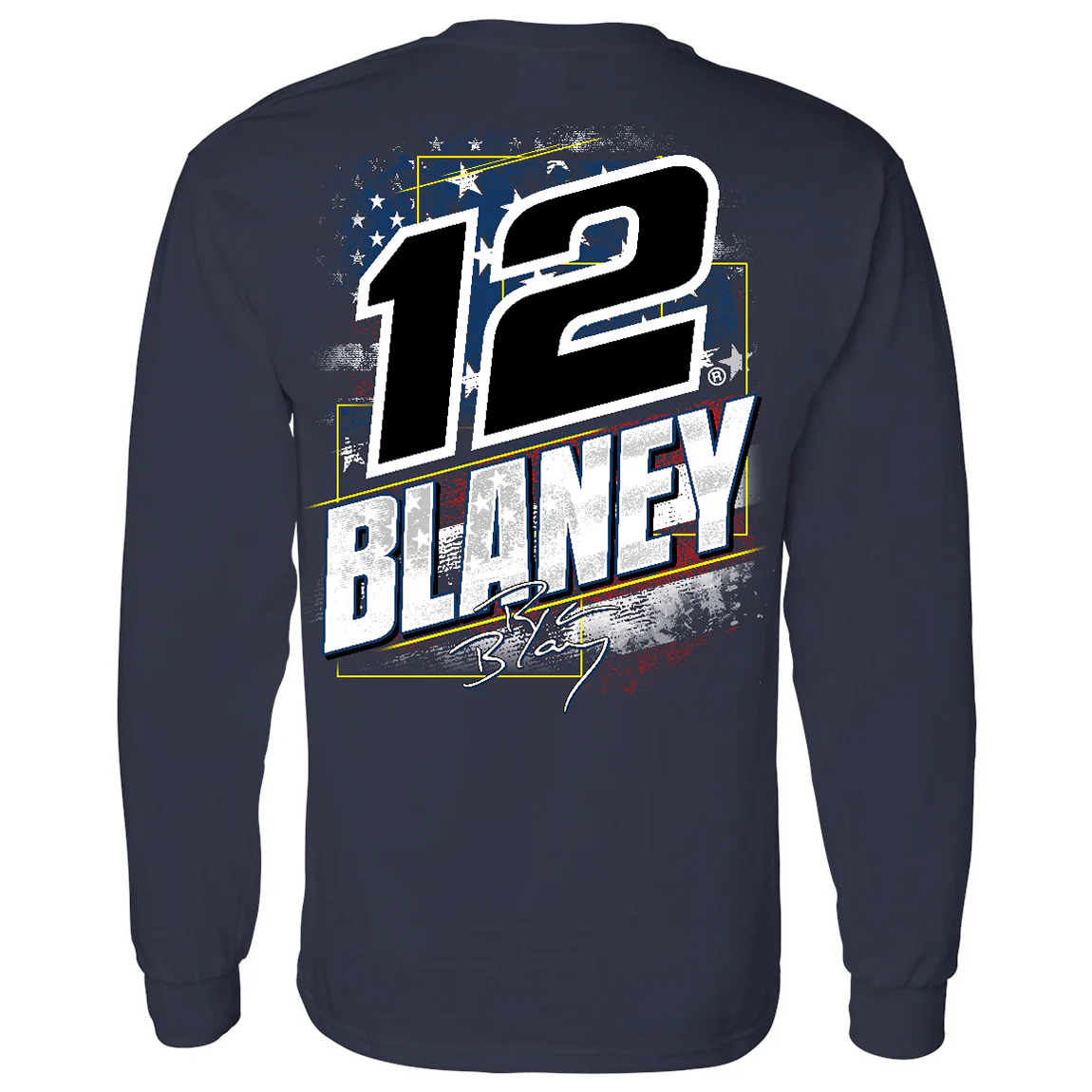 Ryan Blaney Long Sleeve Patriotic #12 Car T-Shirt Blue - Sale - Image 3