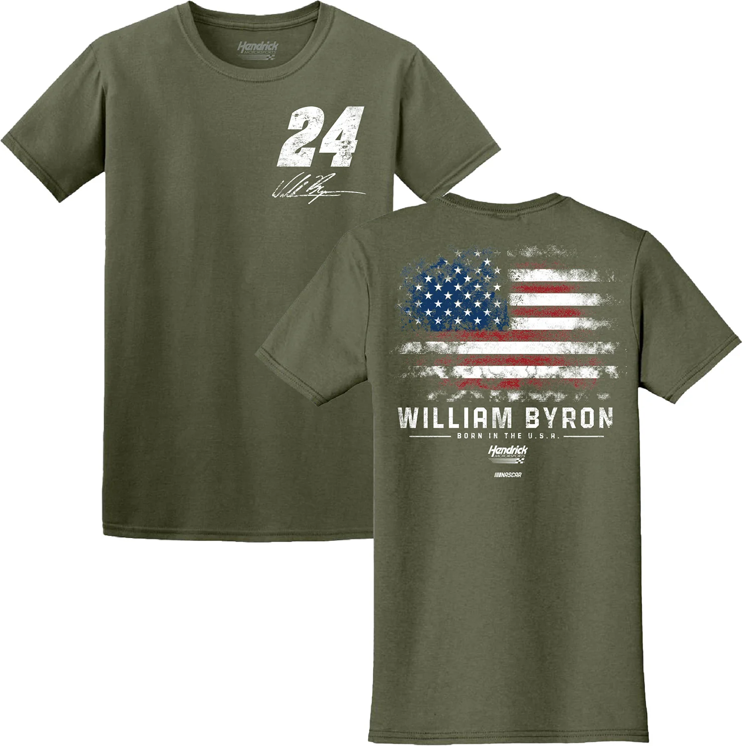 William Byron 2026 Born in the USA Military Green #24 Exclusive Patriotic T-Shirt