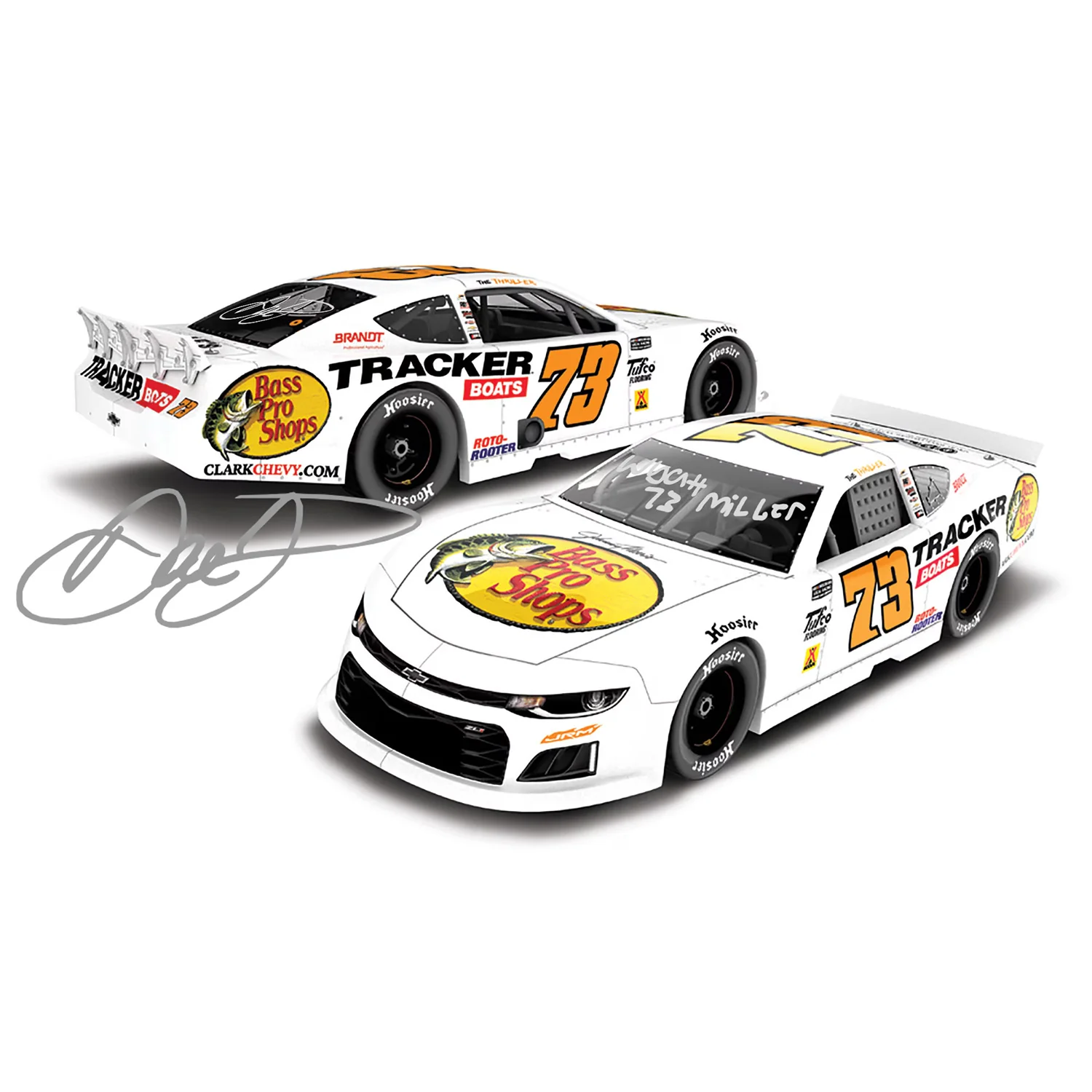 Wyatt Miller / Dale Earnhardt Jr Dual Autographed Bass Pro Shops #73 Late Model 1:24 Standard 2026 Diecast Car Preorder - Currently Projected October